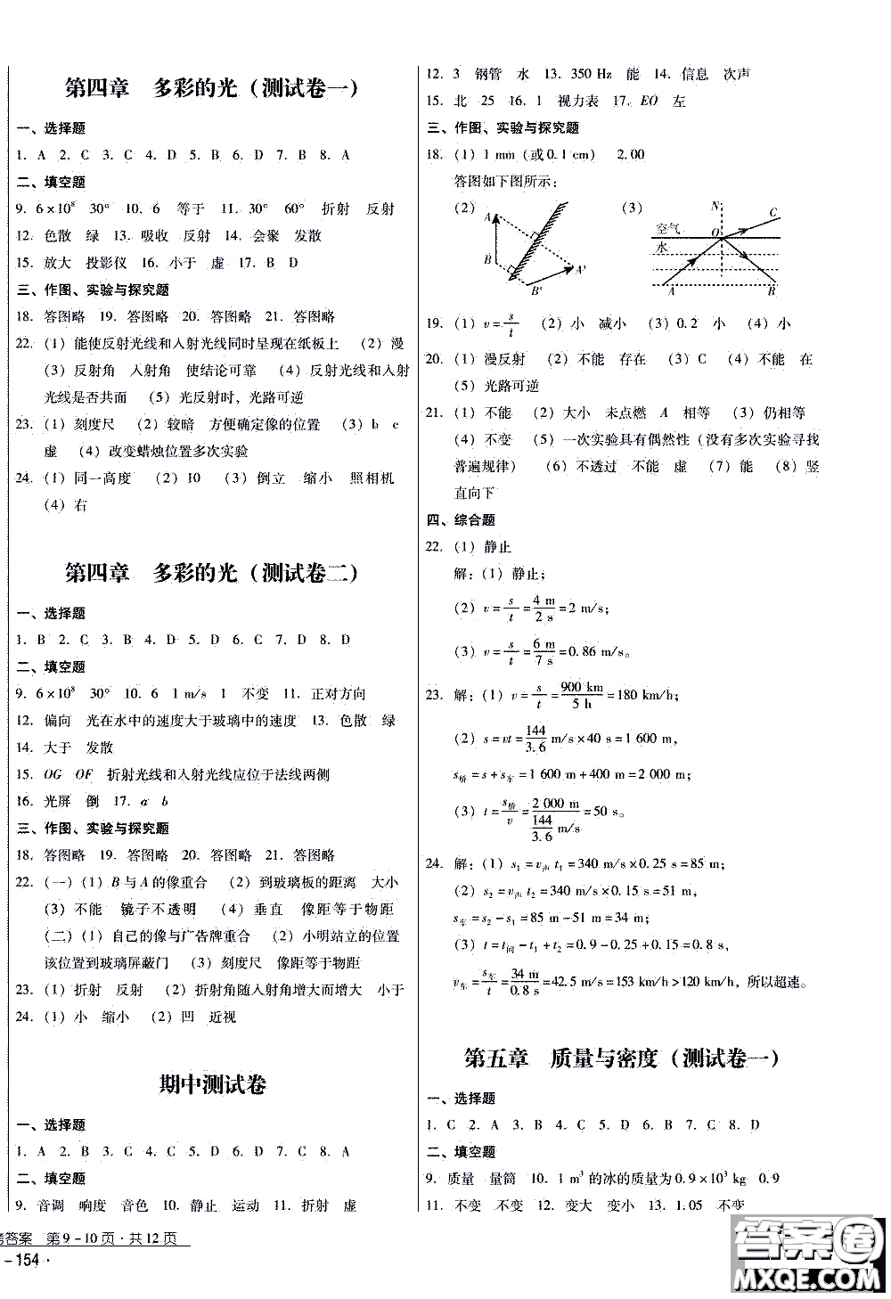 2019年優(yōu)佳學(xué)案優(yōu)等生物理八年級全一冊H版參考答案