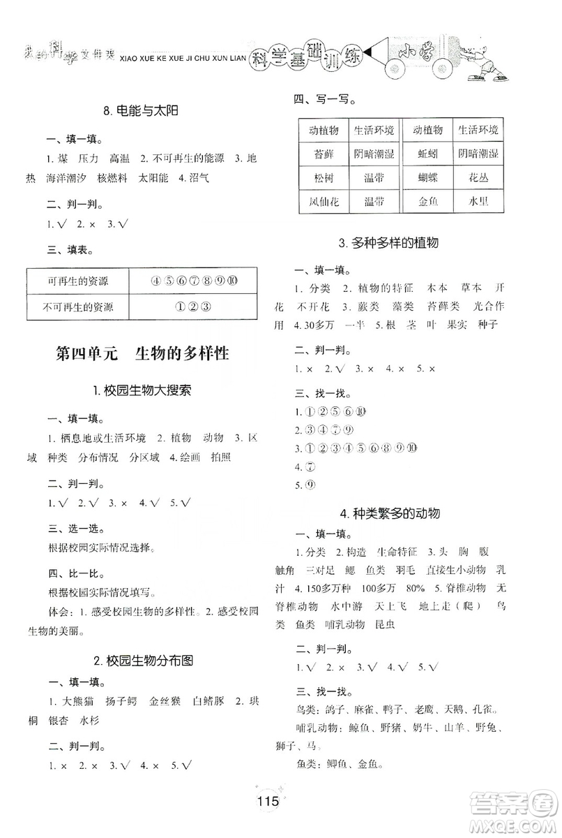 山東教育出版社2019小學(xué)基礎(chǔ)訓(xùn)練六年級科學(xué)上冊教科版答案