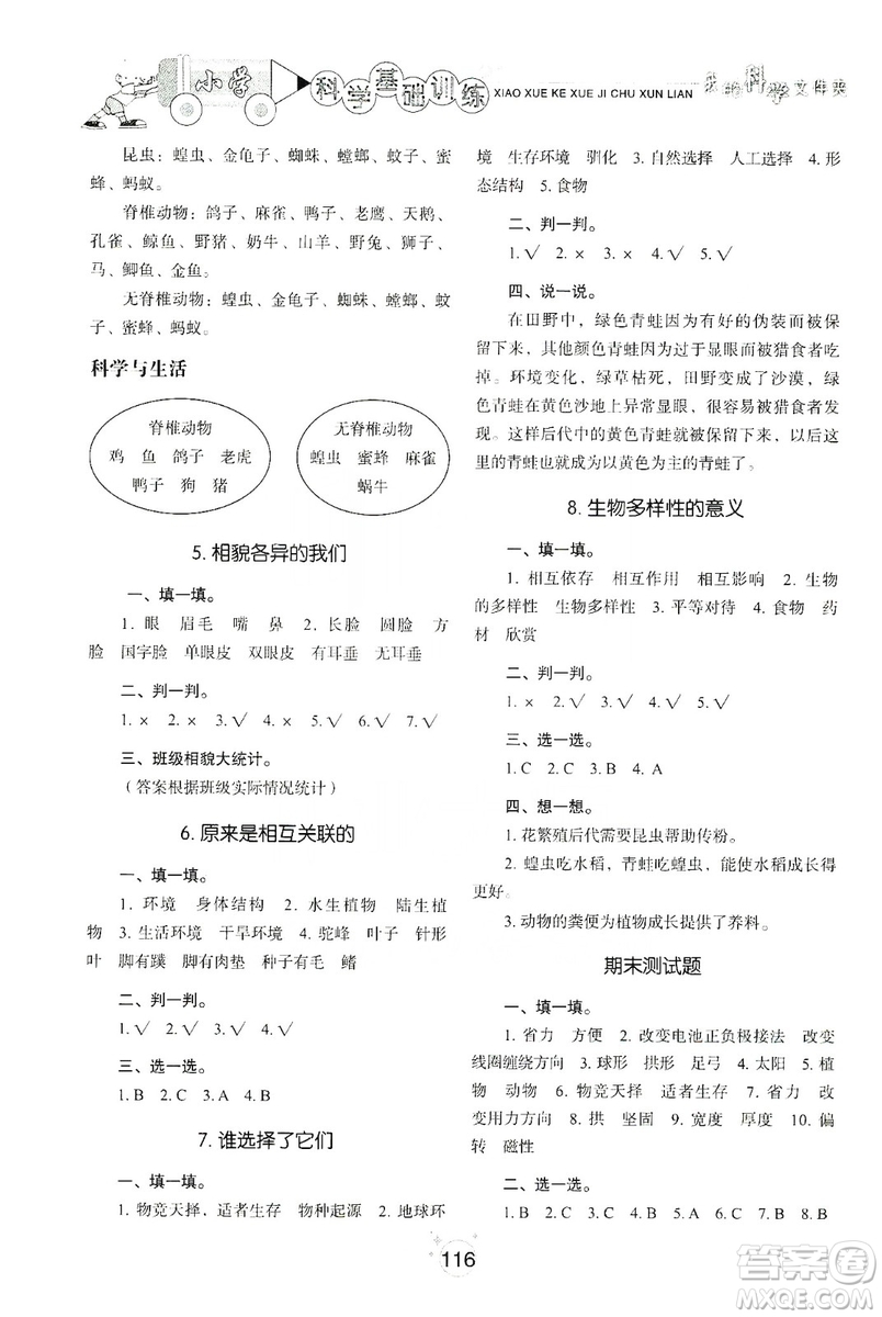 山東教育出版社2019小學(xué)基礎(chǔ)訓(xùn)練六年級科學(xué)上冊教科版答案