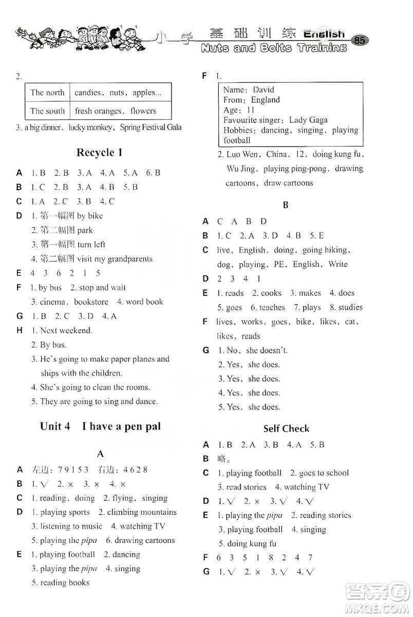 山東教育出版社2019小學(xué)基礎(chǔ)訓(xùn)練六年級(jí)英語上冊(cè)人教PEP版答案