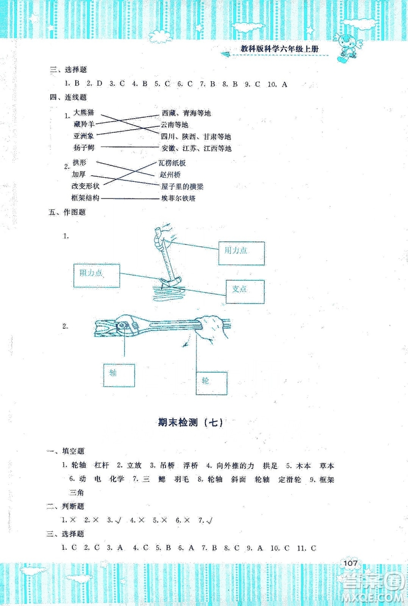 湖南少年兒童出版社2019課程基礎(chǔ)訓(xùn)練六年級上冊科學(xué)教科版答案