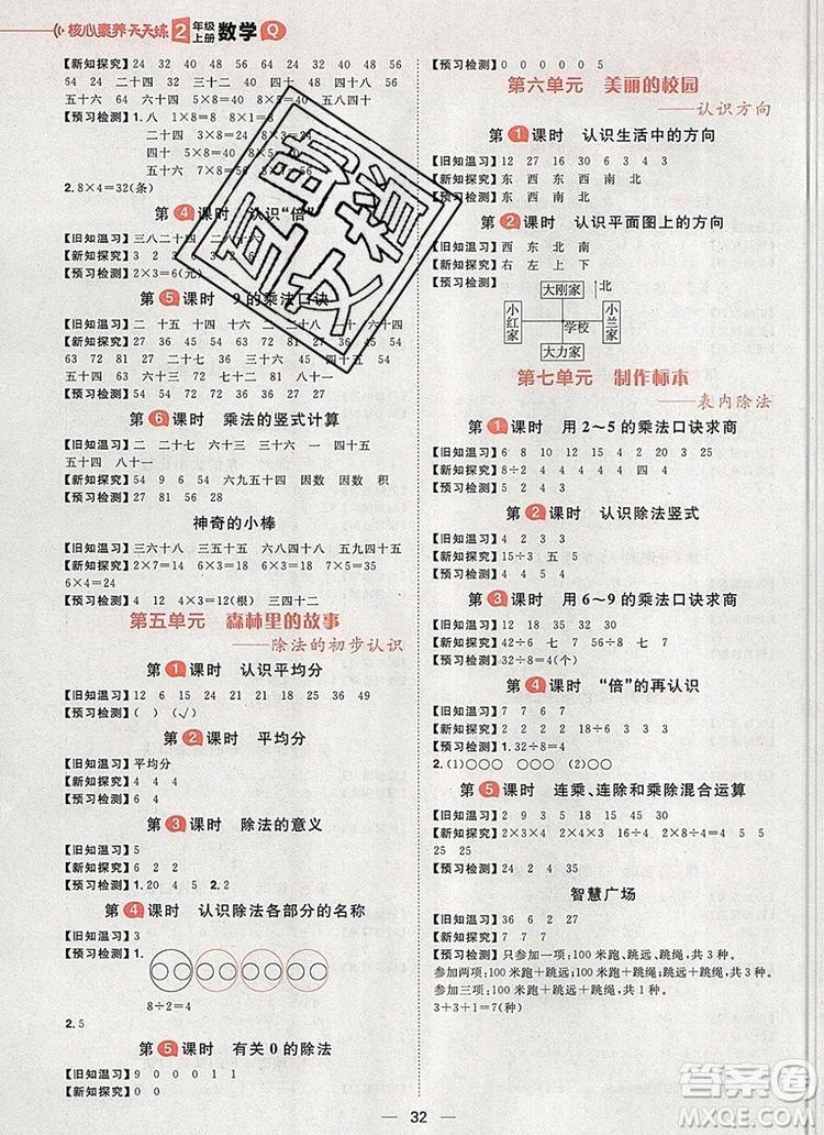 南方出版社2019年核心素養(yǎng)天天練二年級數(shù)學(xué)上冊青島版答案