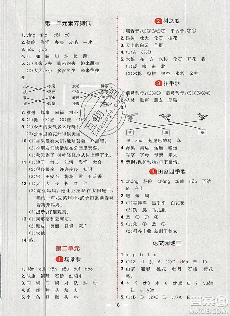 南方出版社2019年核心素養(yǎng)天天練二年級語文上冊統(tǒng)編版答案