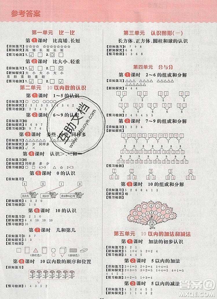 南方出版社2019年核心素養(yǎng)天天練一年級(jí)數(shù)學(xué)上冊(cè)冀教版答案