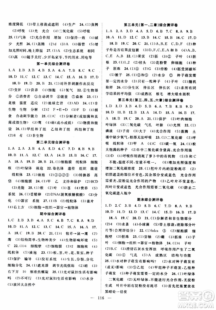 智慧萬羽2019年優(yōu)質課堂導學案生物七年級上冊人教版參考答案