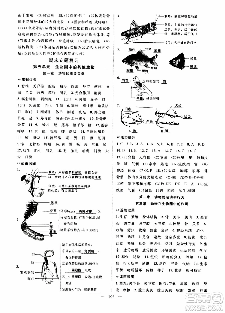 智慧萬羽2019年優(yōu)質(zhì)課堂導(dǎo)學(xué)案生物八年級(jí)上冊(cè)人教版參考答案