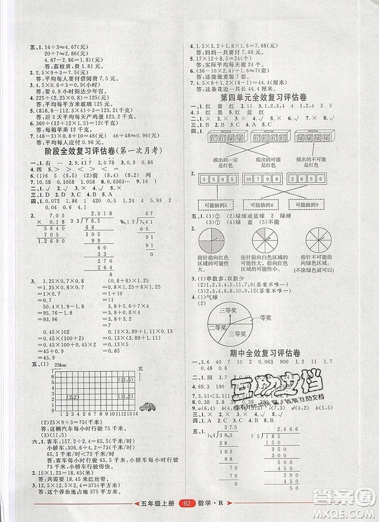 2019秋季陽(yáng)光計(jì)劃第二步五年級(jí)數(shù)學(xué)上冊(cè)人教版答案