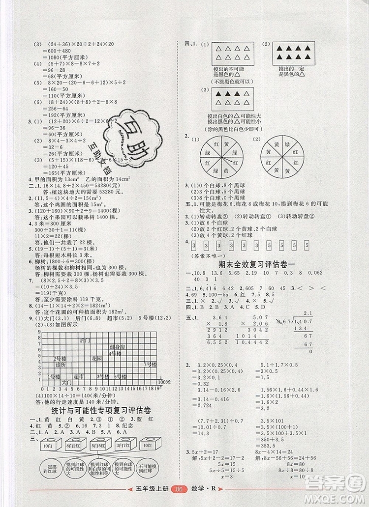 2019秋季陽(yáng)光計(jì)劃第二步五年級(jí)數(shù)學(xué)上冊(cè)人教版答案