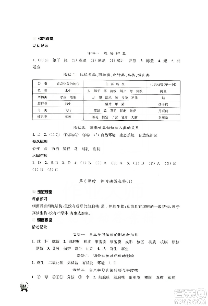 江蘇人民出版社2019伴你學(xué)八年級上冊生物學(xué)蘇科版答案