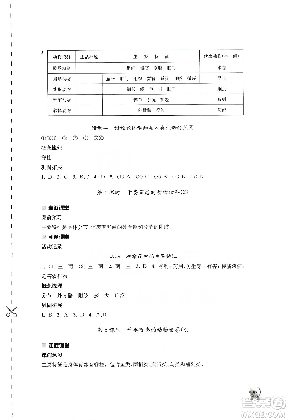 江蘇人民出版社2019伴你學(xué)八年級上冊生物學(xué)蘇科版答案