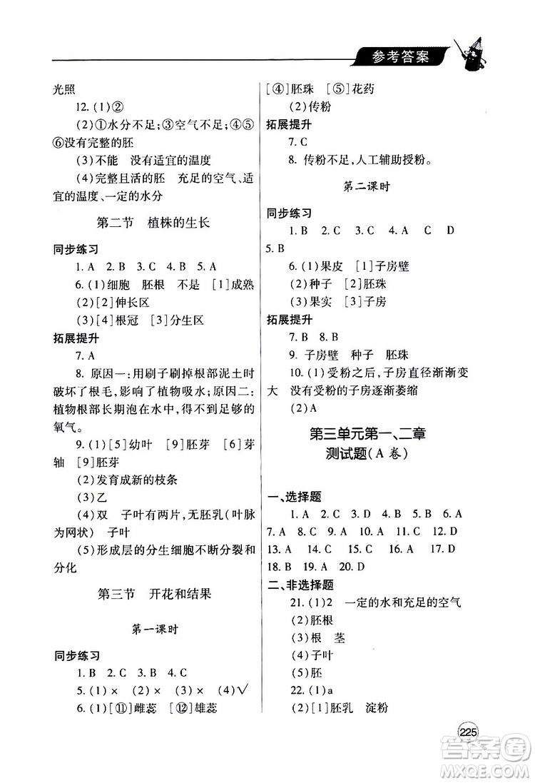 2019年新課堂同步學習與探究生物七年級上學期人教版參考答案