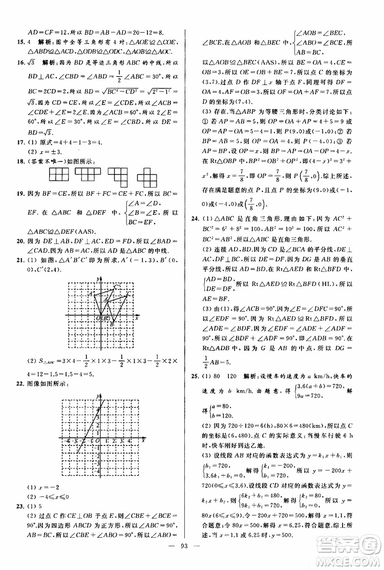 2019年亮點給力大試卷數(shù)學八年級上冊人教版參考答案