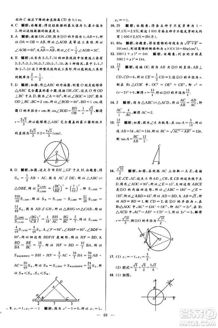 2019年亮點給力大試卷數(shù)學(xué)九年級上冊人教版參考答案