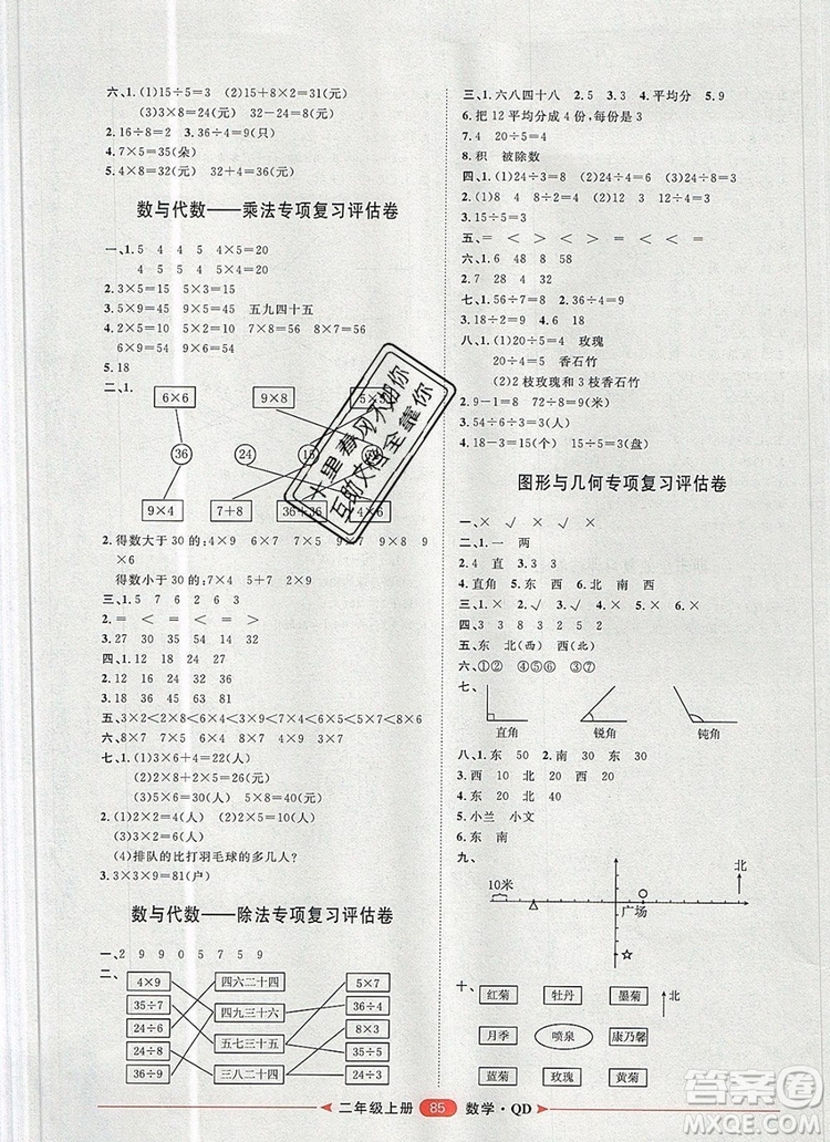 2019秋季陽光計劃第二步二年級數(shù)學(xué)上冊青島版答案