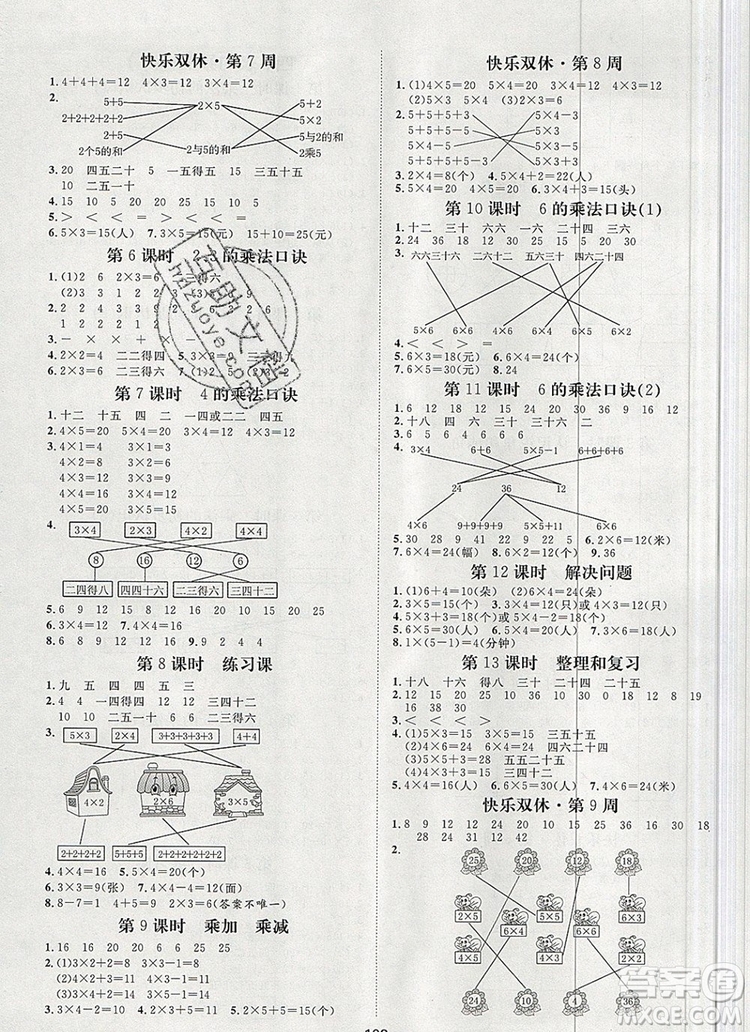 2019秋季陽(yáng)光計(jì)劃第一步二年級(jí)數(shù)學(xué)上冊(cè)人教版答案