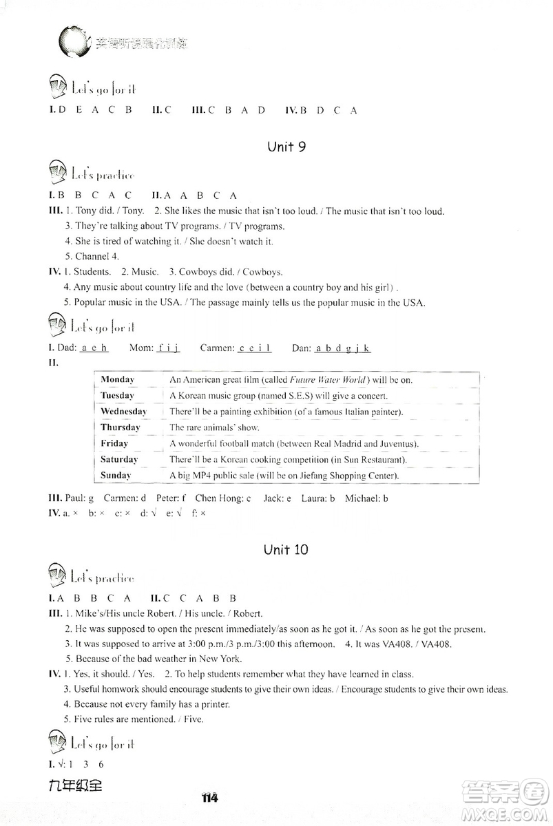 浙江教育出版社2019英語(yǔ)聽(tīng)說(shuō)強(qiáng)化訓(xùn)練九年級(jí)全一冊(cè)人教版答案