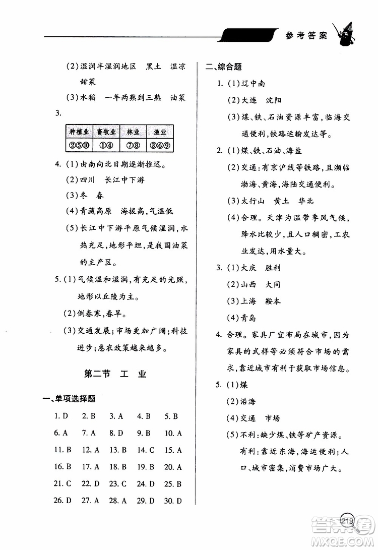 2019年新課堂同步學習與探究地理八年級上學期人教版參考答案