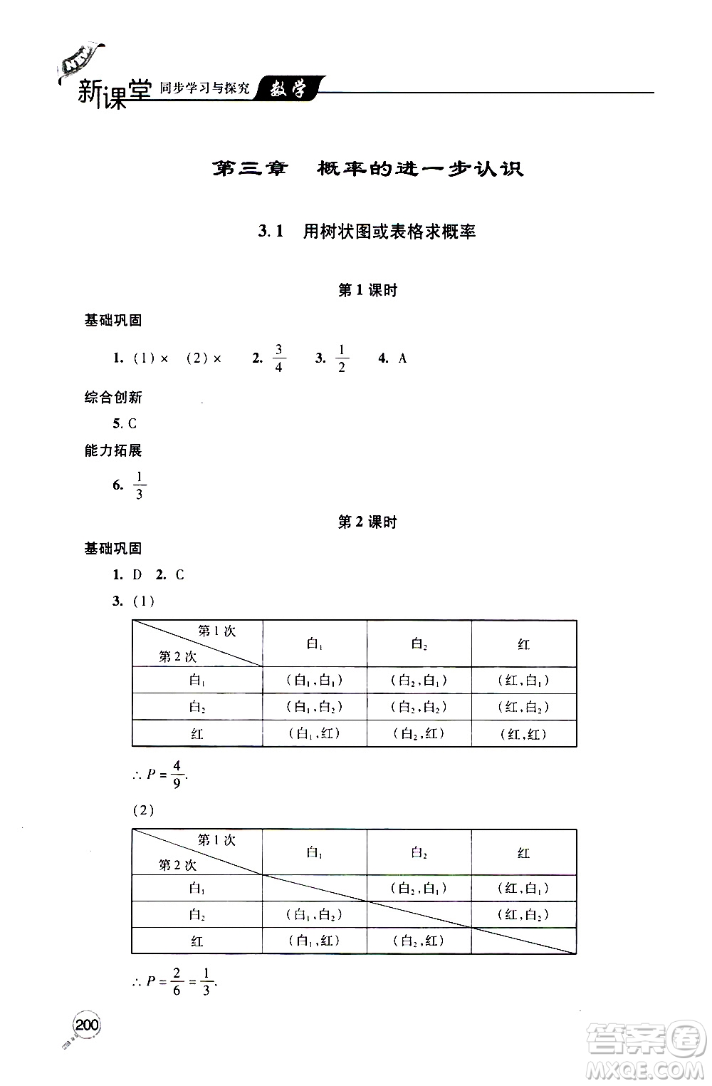 2019年新課堂同步學(xué)習(xí)與探究數(shù)學(xué)九年級上學(xué)期人教版參考答案