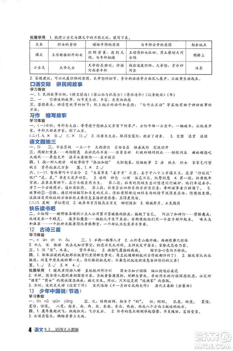 四川教育出版社2019新課標(biāo)小學(xué)生學(xué)習(xí)實(shí)踐園地語文五年級(jí)上冊人教版答案