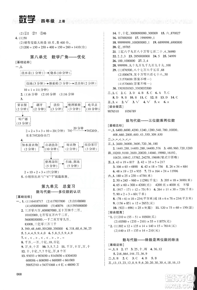 天津教育出版社2019學(xué)習(xí)質(zhì)量監(jiān)測(cè)四年級(jí)數(shù)學(xué)上冊(cè)人教版答案