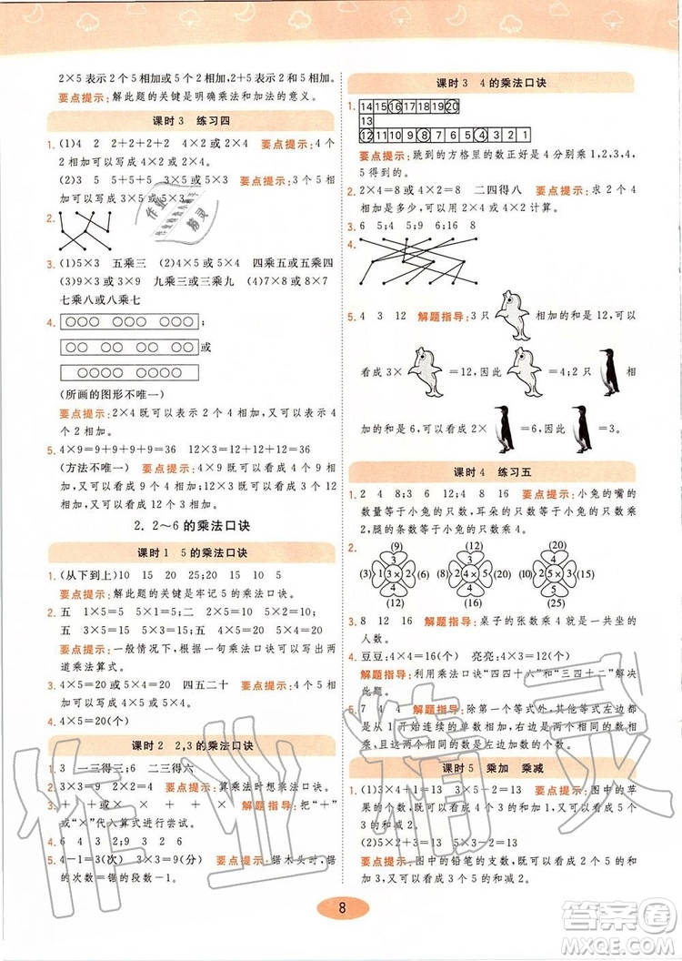 2019年黃岡同步訓(xùn)練數(shù)學(xué)二年級(jí)上冊(cè)人教版參考答案