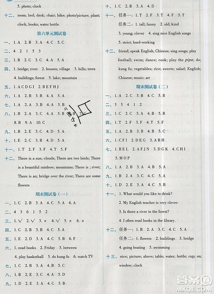 延邊人民出版社2019年百分學生作業(yè)本題練王五年級英語上冊人教版答案