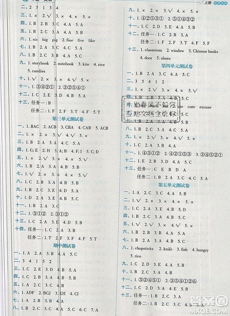 延邊人民出版社2019年百分學(xué)生作業(yè)本題練王四年級英語上冊人教版答案