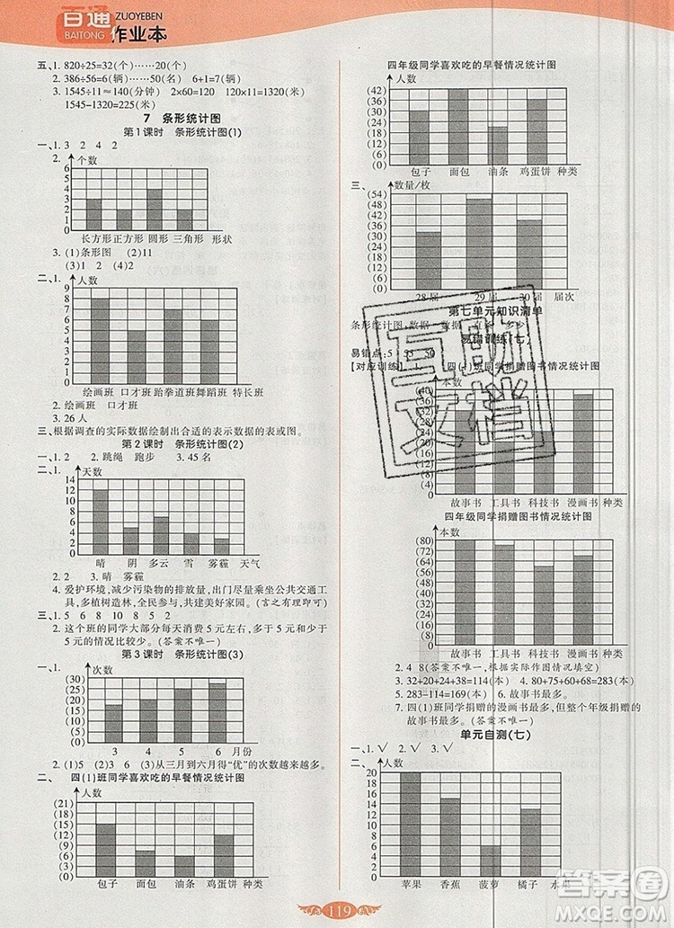 2019年人教版世紀百通百通作業(yè)本四年級數(shù)學(xué)上冊答案