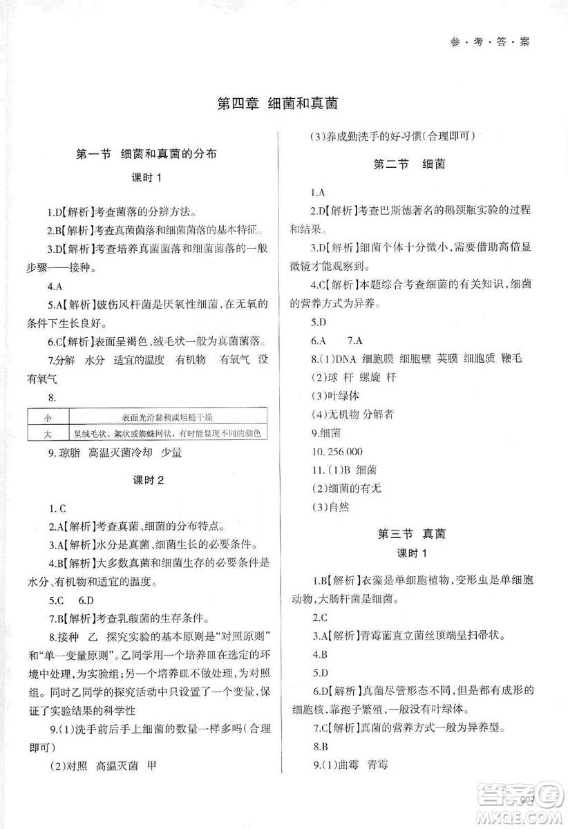 天津教育出版社2019學(xué)習(xí)質(zhì)量監(jiān)測生物學(xué)八年級上冊人教版答案