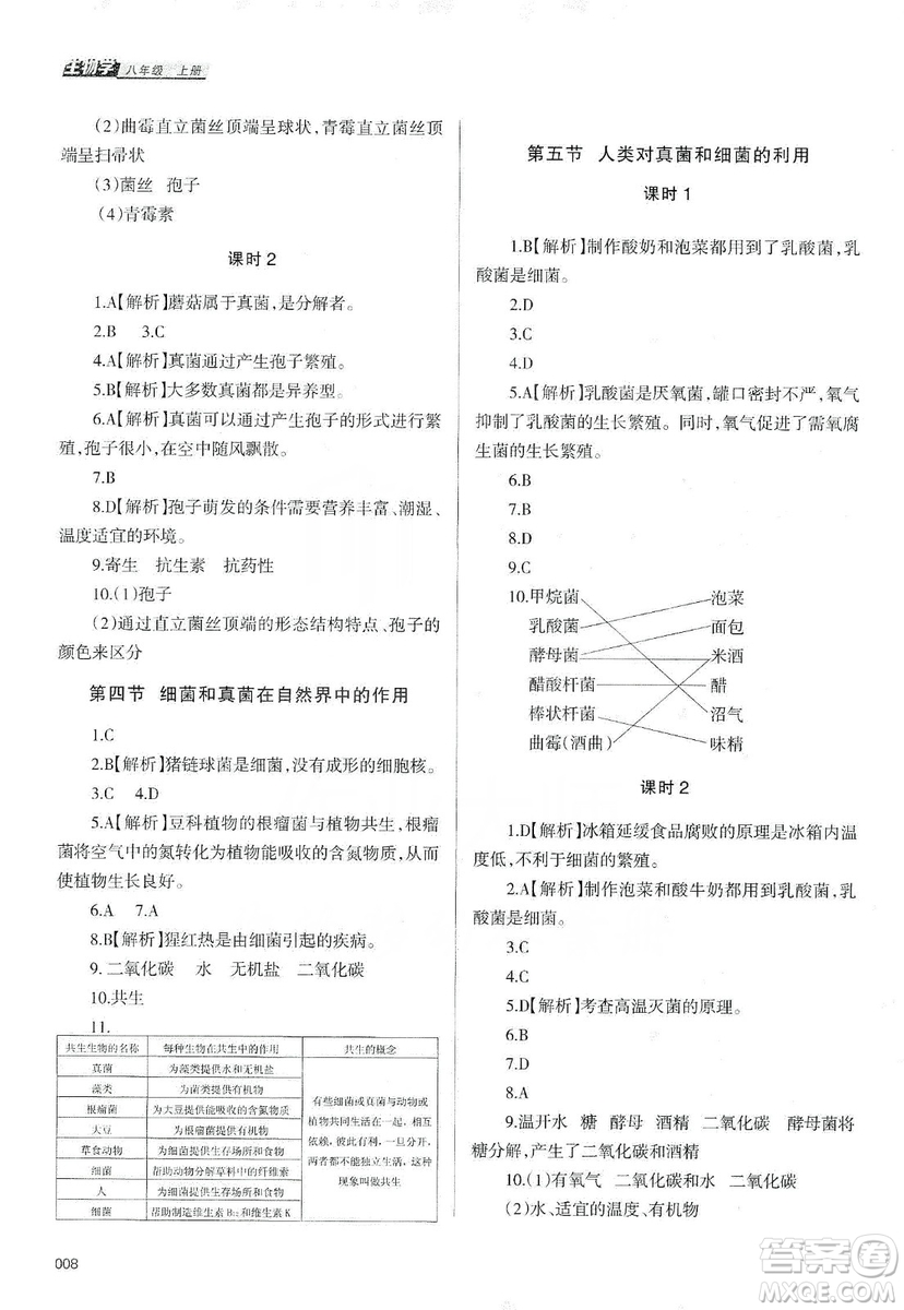 天津教育出版社2019學(xué)習(xí)質(zhì)量監(jiān)測生物學(xué)八年級上冊人教版答案