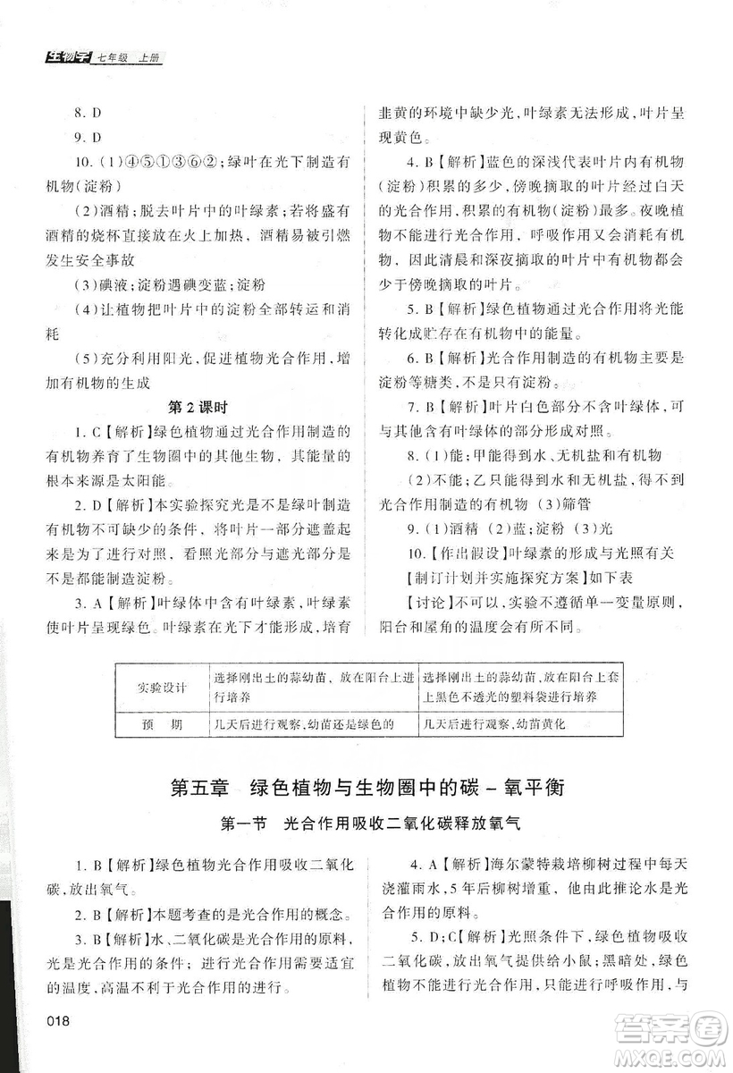 天津教育出版社2019學(xué)習(xí)質(zhì)量監(jiān)測(cè)生物學(xué)七年級(jí)上冊(cè)人教版答案