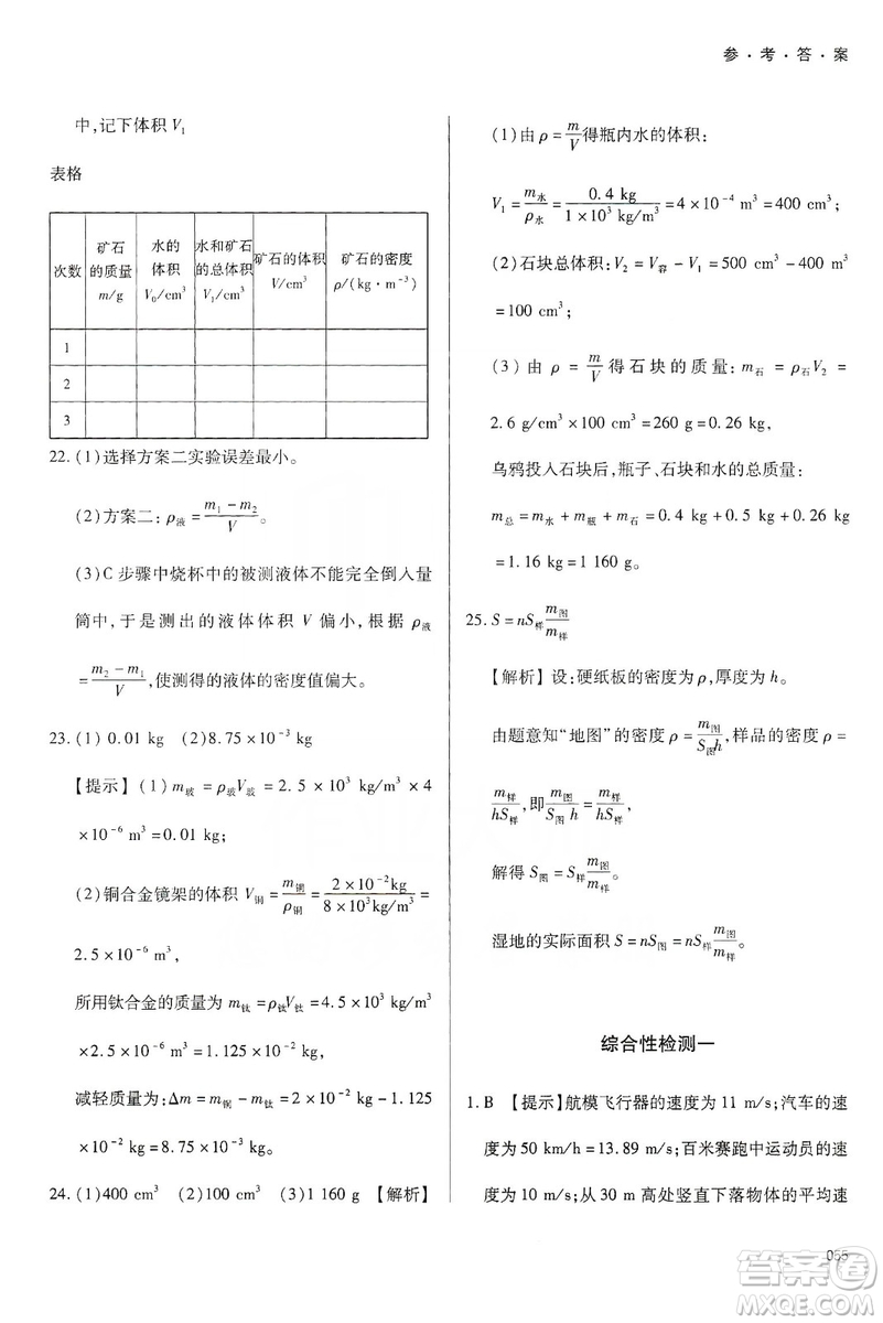 天津教育出版社2019學(xué)習(xí)質(zhì)量監(jiān)測(cè)八年級(jí)物理上冊(cè)人教版答案