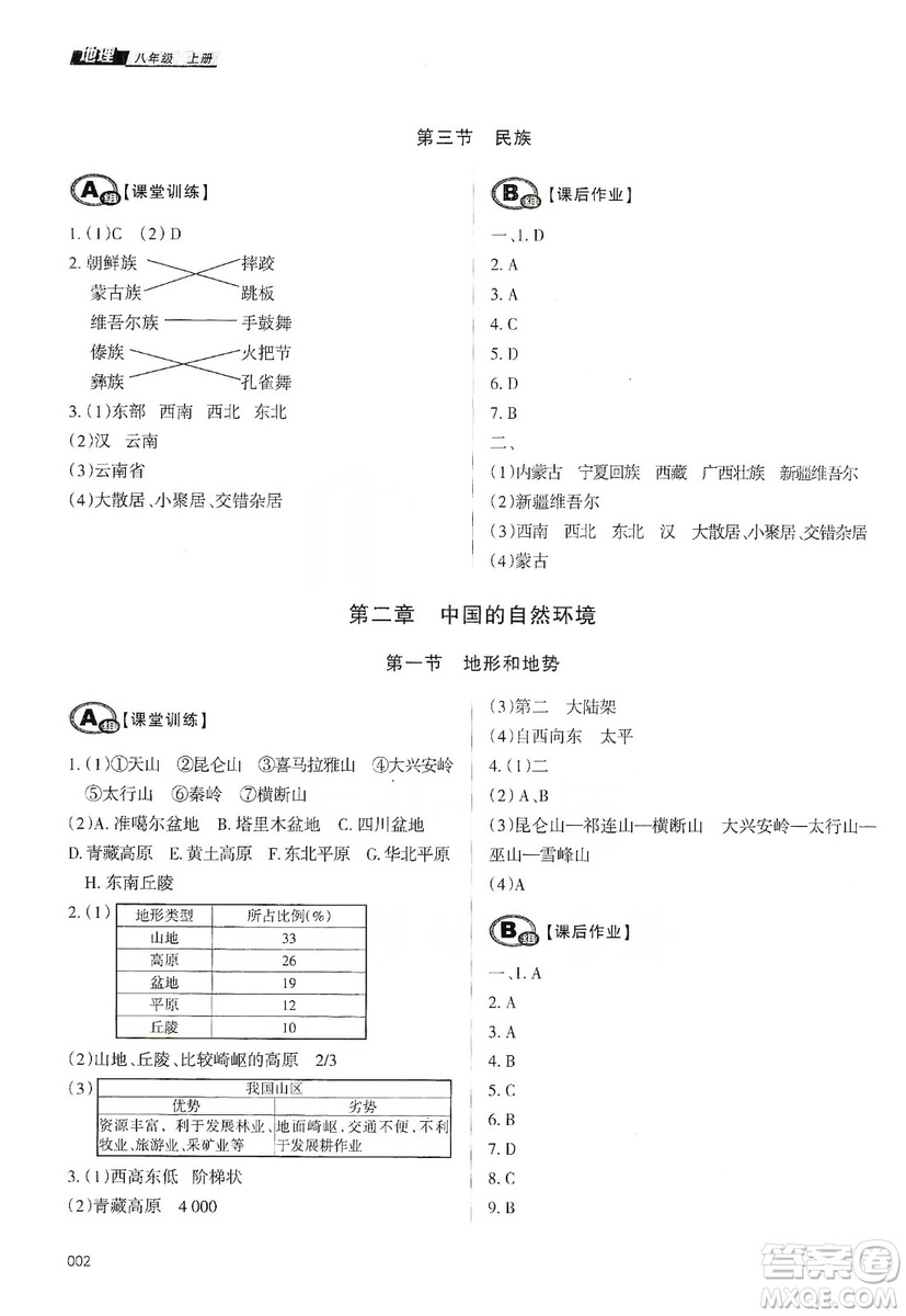 天津教育出版社2019學(xué)習(xí)質(zhì)量監(jiān)測(cè)八年級(jí)地理上冊(cè)人教版答案