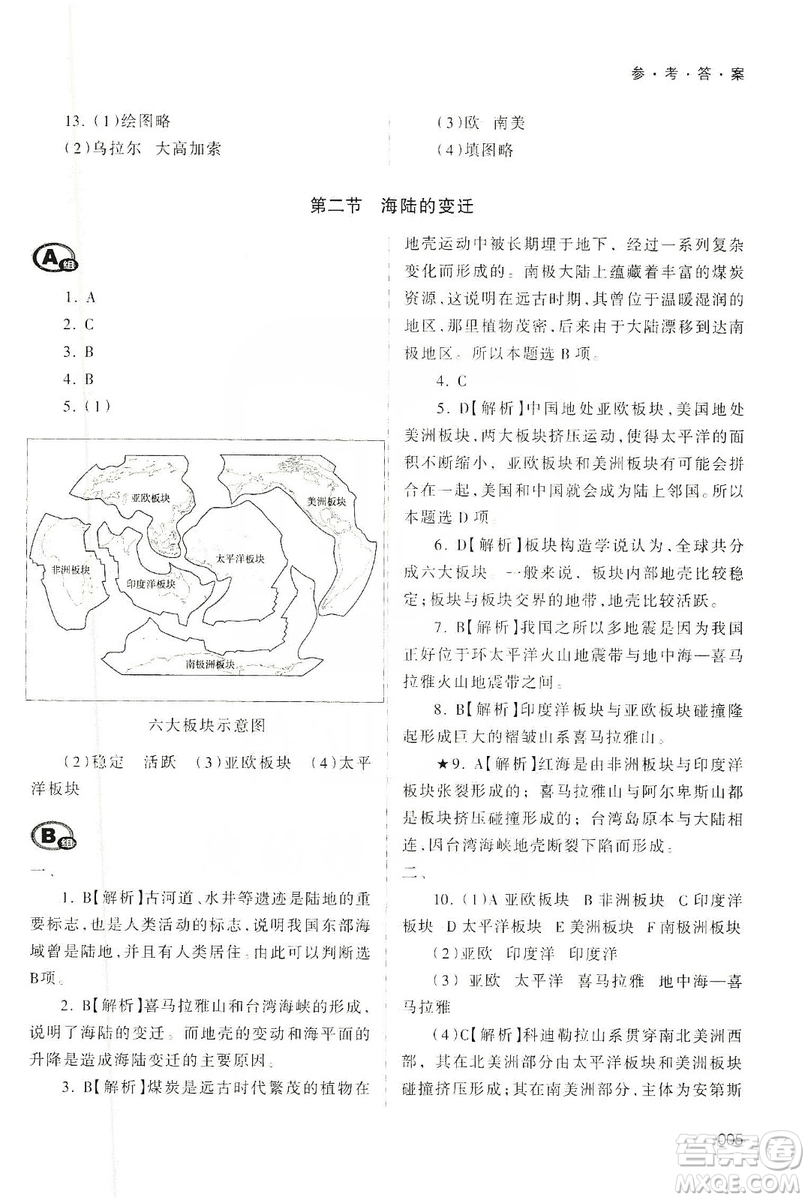 天津教育出版社2019學(xué)習(xí)質(zhì)量監(jiān)測(cè)地理七年級(jí)上冊(cè)人教版答案