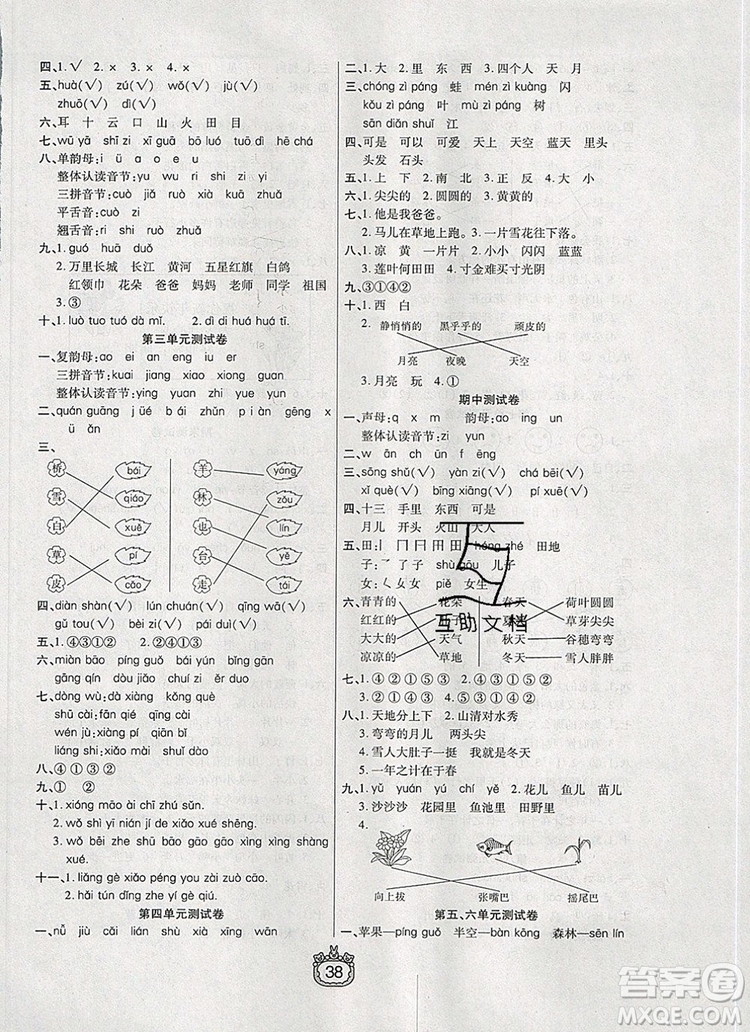 天津人民出版社2019年世紀百通課時作業(yè)一年級語文上冊人教版答案