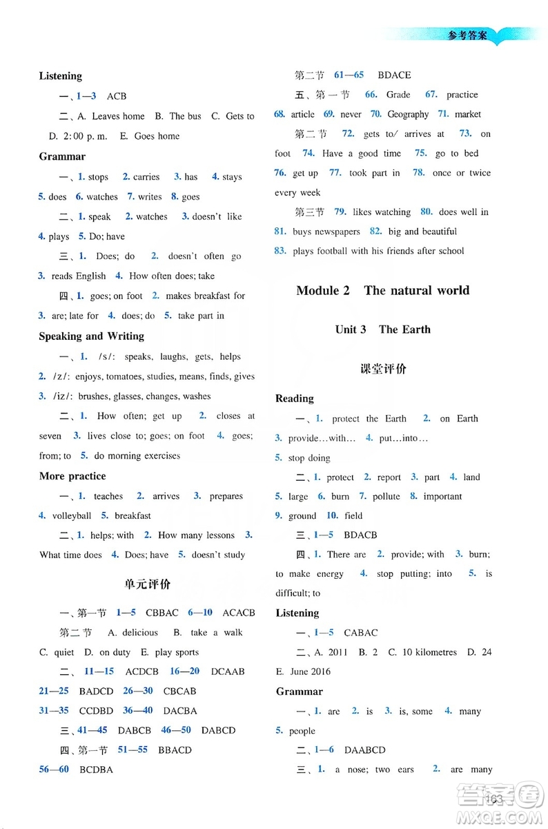 廣州出版社2019陽光學(xué)業(yè)評價(jià)英語七年級上冊滬教版答案