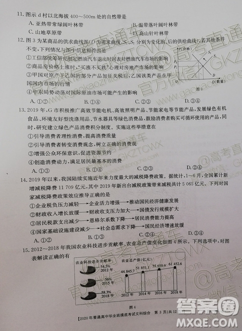 2020屆廣西南寧百色金太陽(yáng)高三10月聯(lián)考文科綜合試題及參考答案