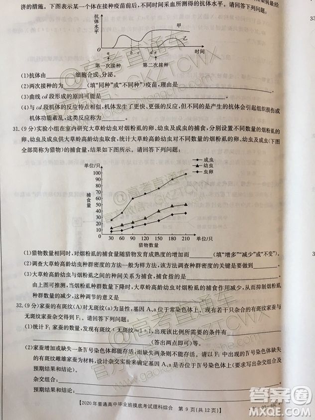 2020屆廣西南寧百色金太陽高三10月聯(lián)考理科綜合試題及參考答案