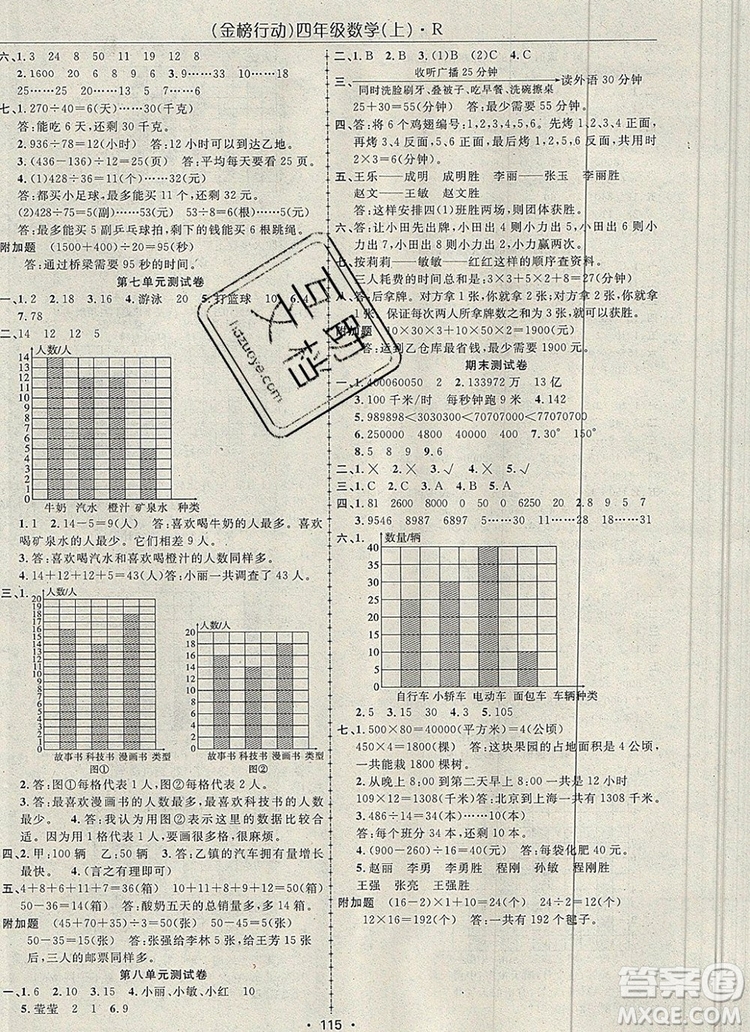 2019年金榜行動(dòng)高效課堂助教型教輔四年級(jí)數(shù)學(xué)上冊(cè)人教版參考答案