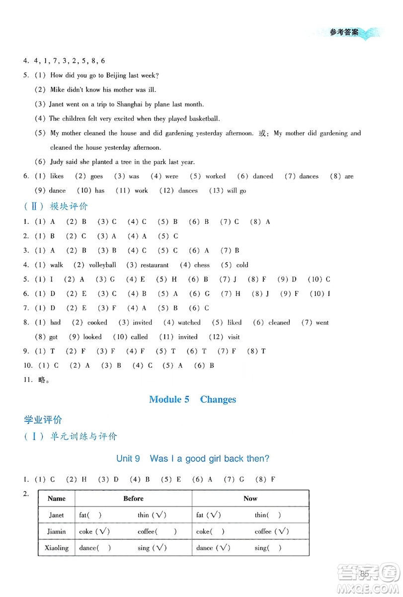 廣州出版社2019陽光學(xué)業(yè)評價(jià)六年級英語上冊教科版答案