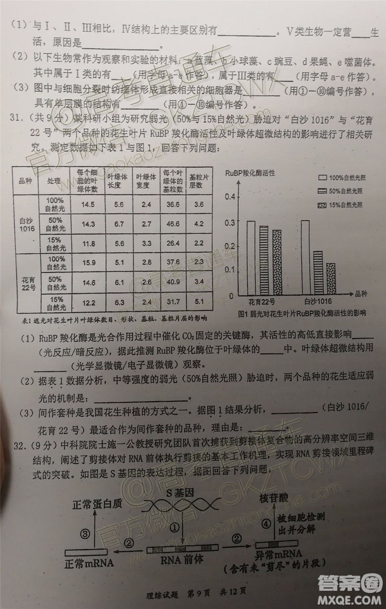 2020屆惠州二調(diào)理科綜合試題及參考答案