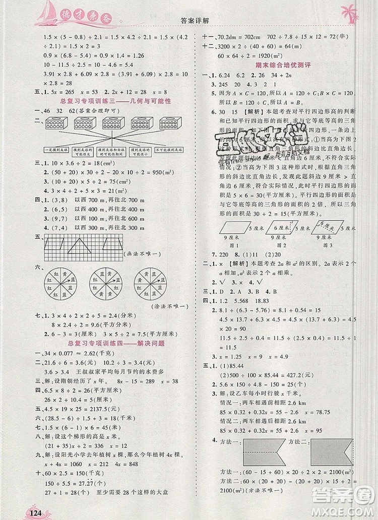 2019年秋新版王朝霞德才兼?zhèn)渥鳂I(yè)創(chuàng)新設(shè)計五年級數(shù)學(xué)上冊人教版答案