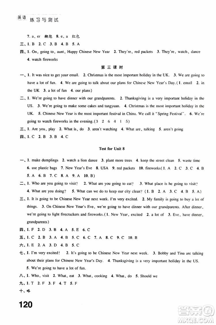 2019年練習(xí)與測(cè)試小學(xué)英語(yǔ)譯林版六年級(jí)上冊(cè)參考答案