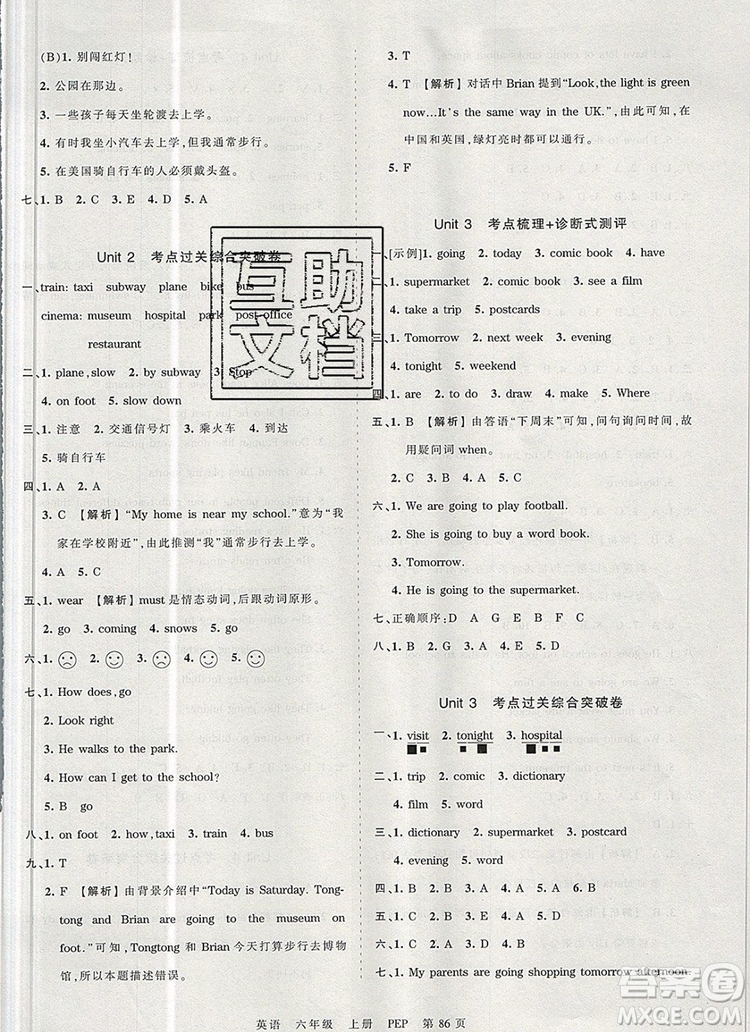 江西人民出版社2019年王朝霞考點(diǎn)梳理時(shí)習(xí)卷六年級(jí)英語上冊(cè)人教版答案