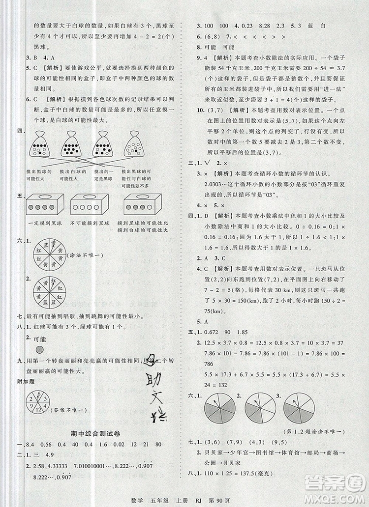 江西人民出版社2019年王朝霞考點梳理時習卷五年級數(shù)學上冊人教版答案