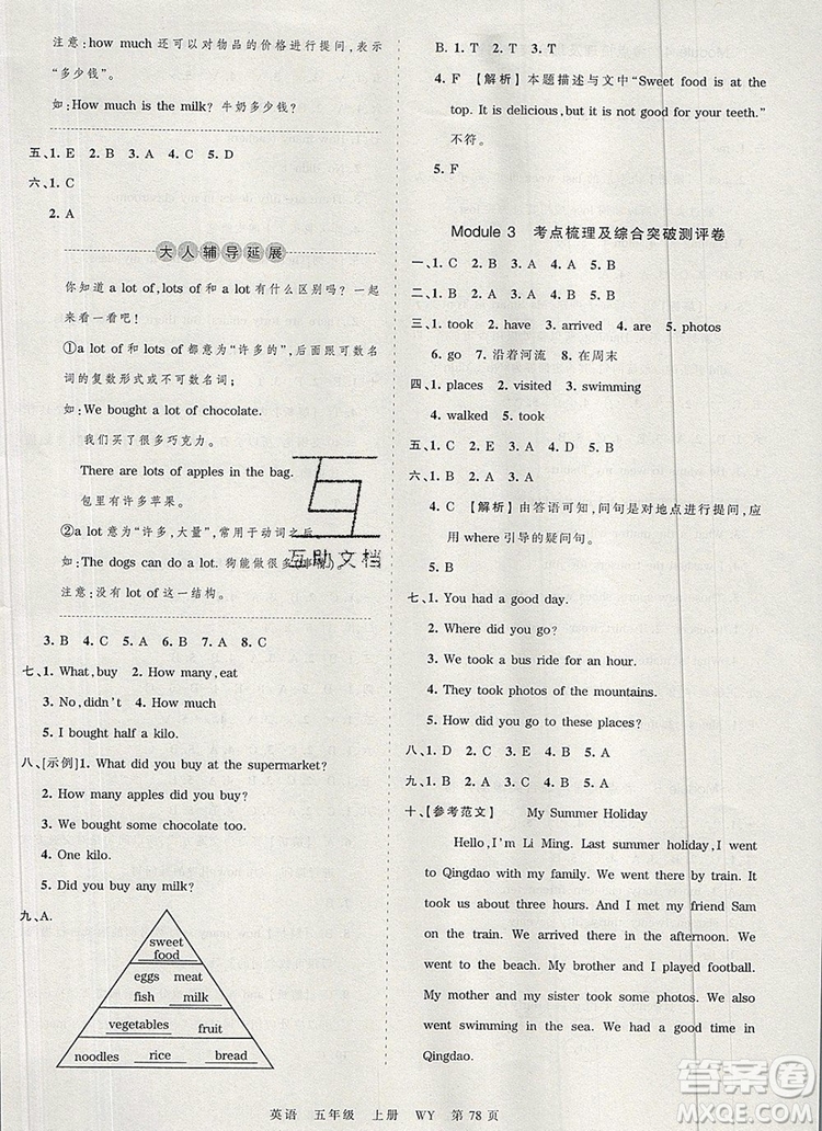 江西人民出版社2019年王朝霞考點(diǎn)梳理時(shí)習(xí)卷五年級英語上冊外研版答案