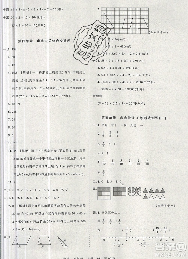 江西人民出版社2019年王朝霞考點(diǎn)梳理時(shí)習(xí)卷五年級(jí)數(shù)學(xué)上冊(cè)北師版答案