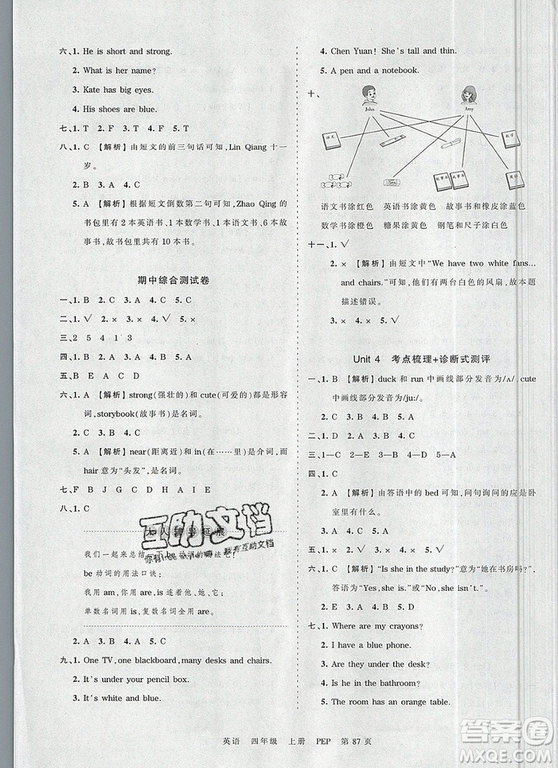 江西人民出版社2019年王朝霞考點(diǎn)梳理時習(xí)卷四年級英語上冊人教版答案