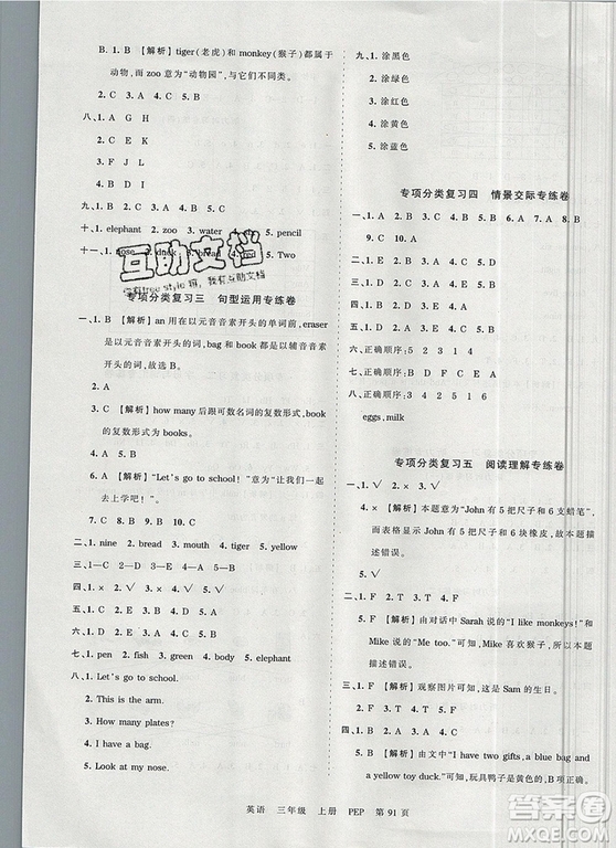 江西人民出版社2019年王朝霞考點(diǎn)梳理時(shí)習(xí)卷三年級英語上冊人教版答案