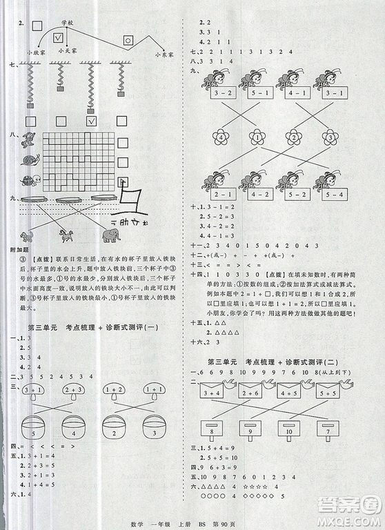 江西人民出版社2019年王朝霞考點梳理時習(xí)卷一年級數(shù)學(xué)上冊北師版答案